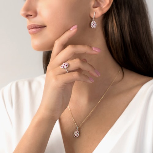 Kolczyki Savicki: dwukolorowe złoto, rubiny, diamenty